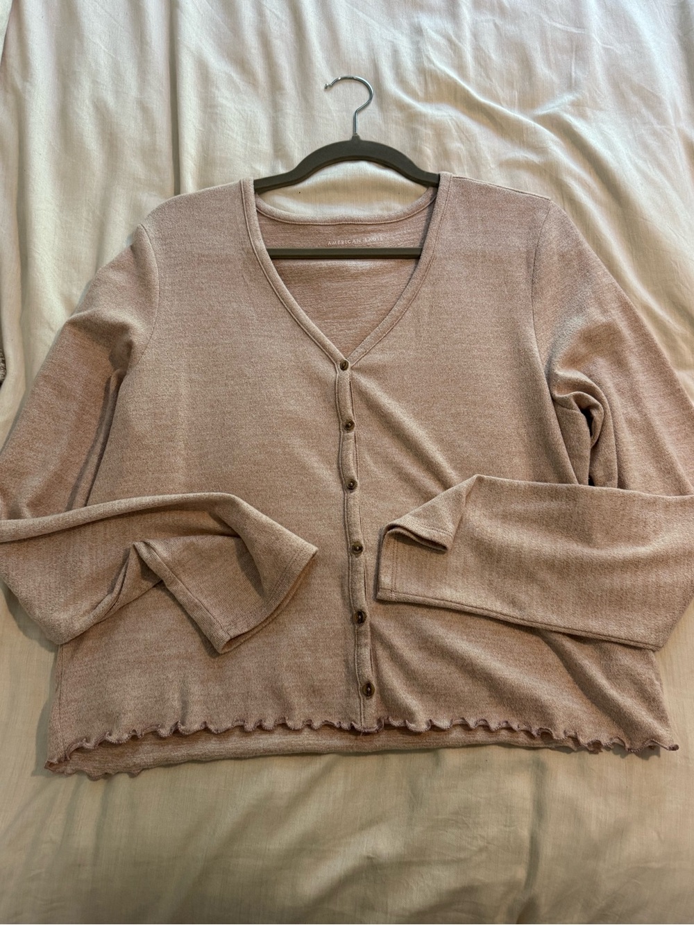 American Eagle Light Pink V-Neck Button Cardigan Sweater - Women